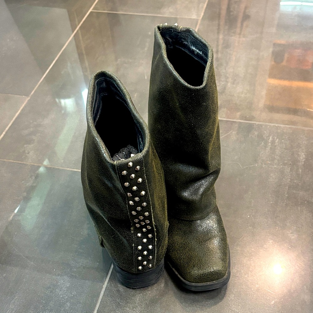 Envy Olive Studded Heeled Boots